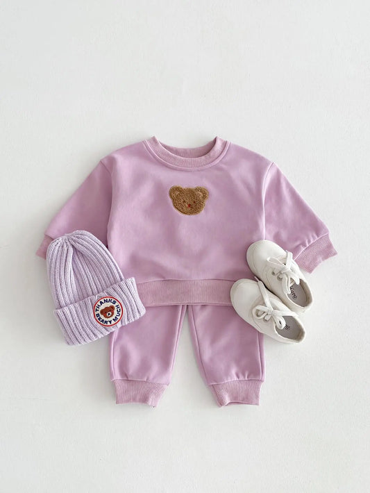 Teddy Baby Sweatshirt and Sweatpants Set in Purple